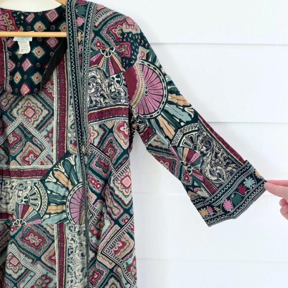Vintage Open Front Printed Jacket Cardigan Multicolor Print 14 Petite